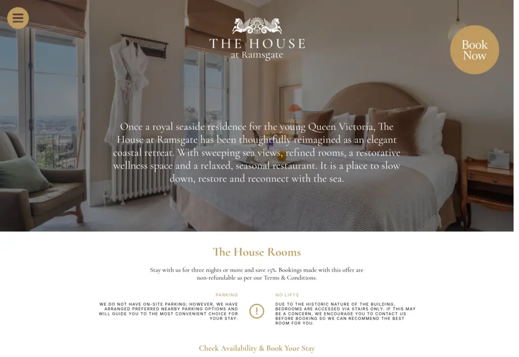 The rooms page: the setting and character of a stay at The House.