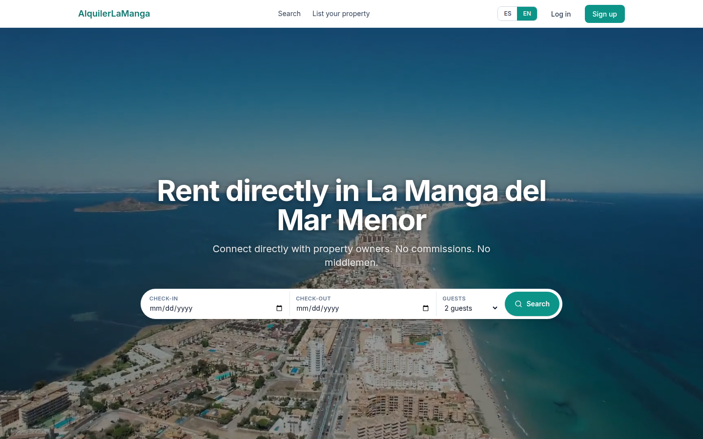 Alquiler en La Manga website on desktop