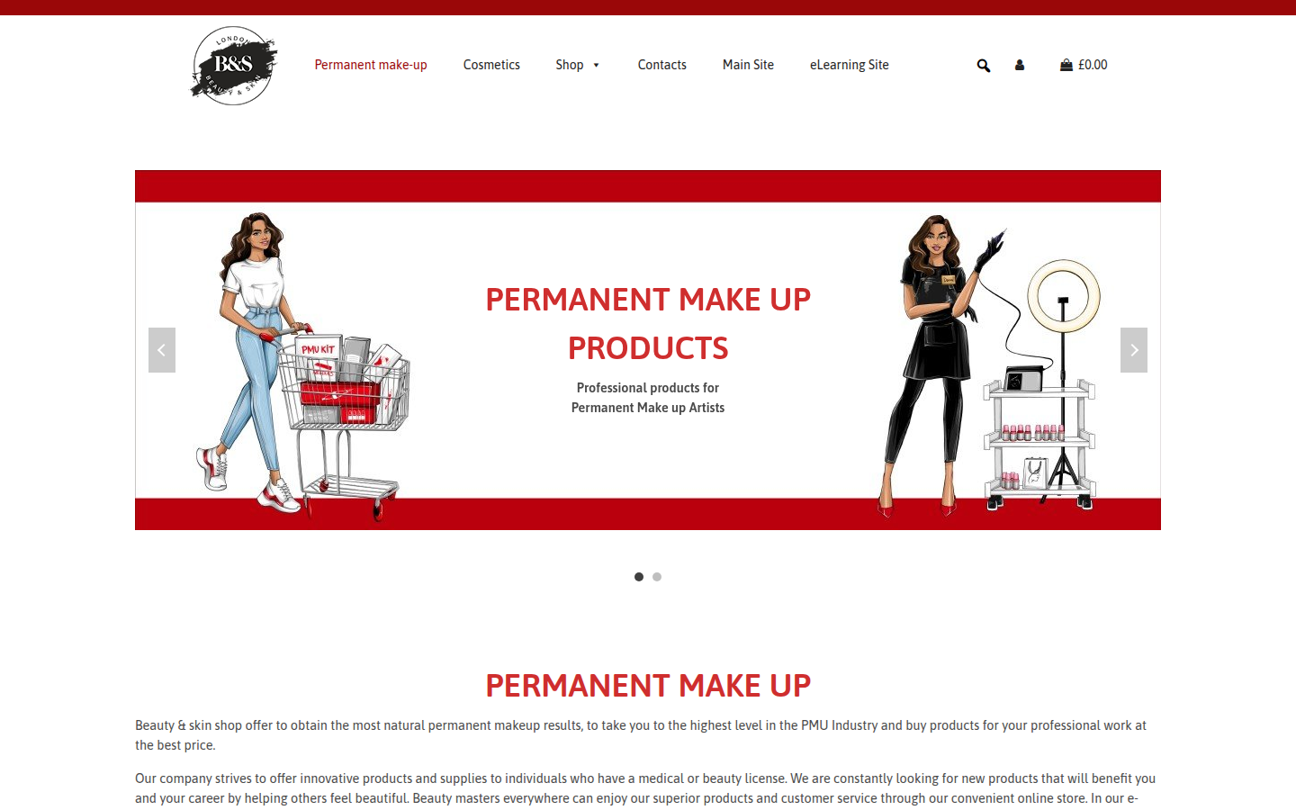 Beauty & Skin Shop website on desktop