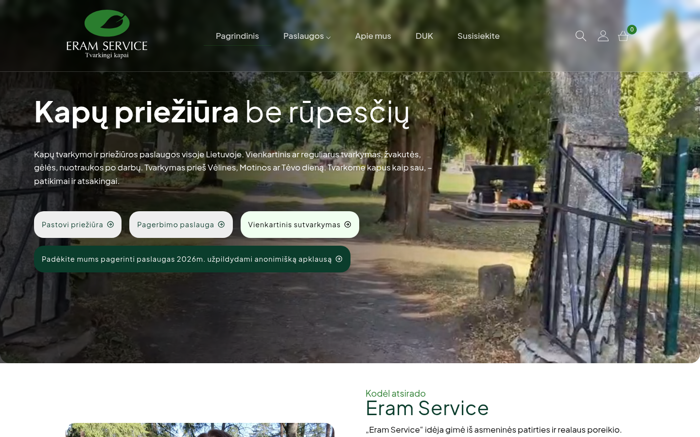 Svetainė „Eram Service“ kompiuterio ekrane