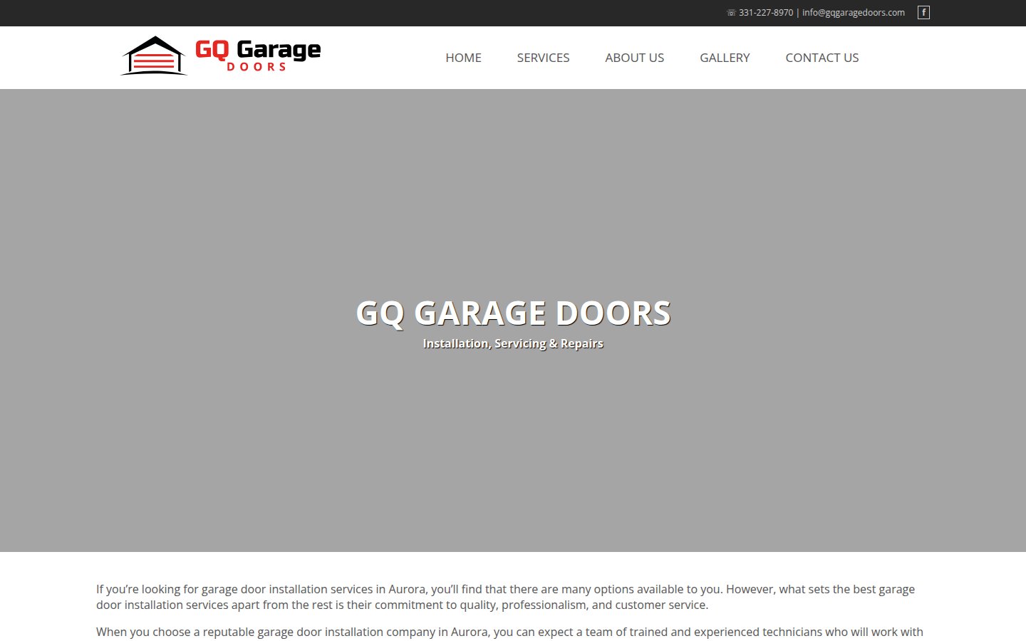 GQ Garage Doors website on desktop