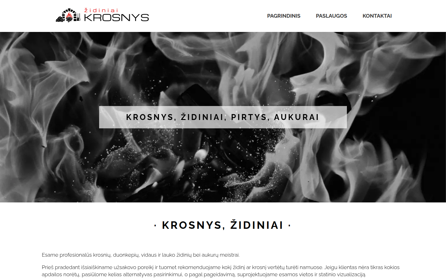 Svetainė „Krosnys ir židiniai“ kompiuterio ekrane